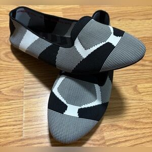 Skechers Black and White Patterned Loafers wide fit